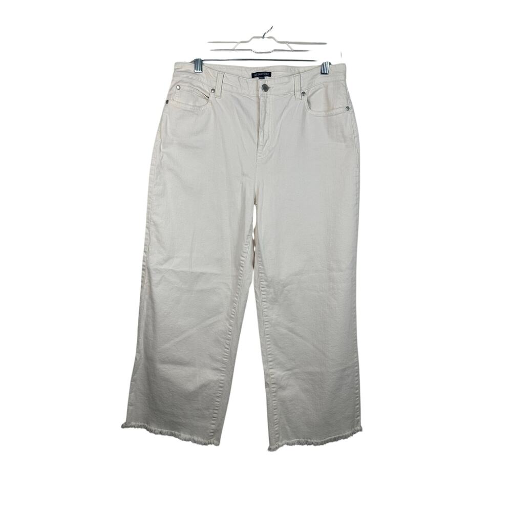 Eileen Fisher‎ Wide Leg Jeans Womens M Off White Very Good Frayed Organic Denim